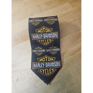HARLEY DAVIDSON Black Classic Bar & Shield Men's Tie Ralph Marlin VTG / USA Made